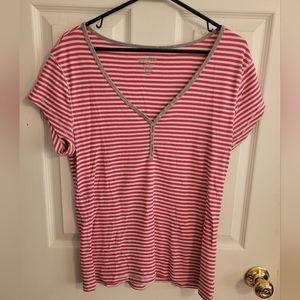 Old Navy Pink and White Striped Tshirt Top